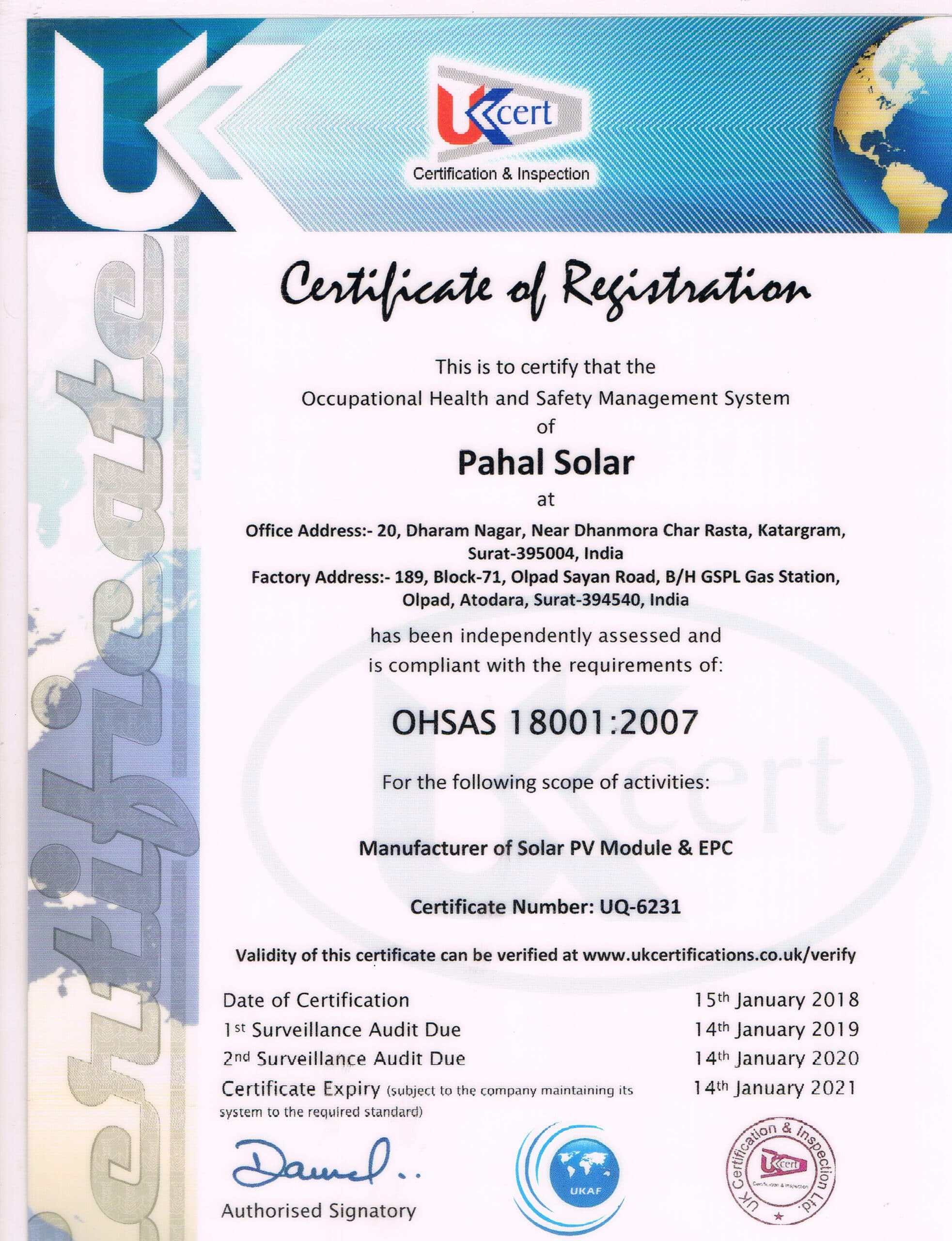 Pahal Solar Certification