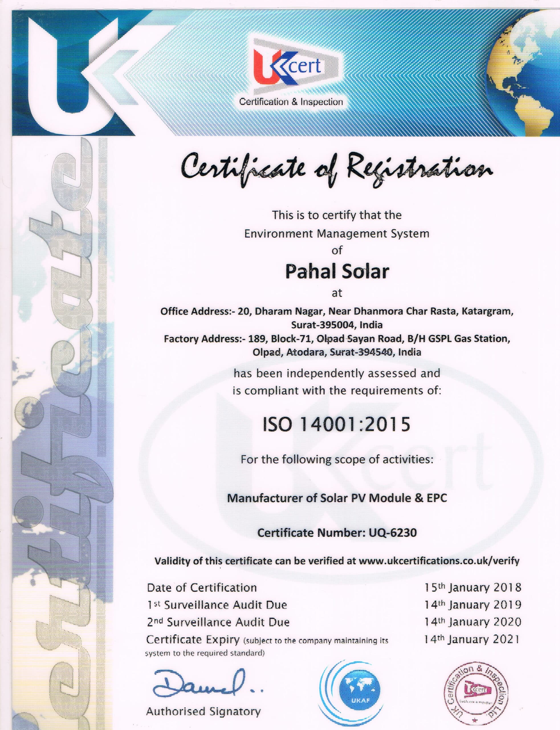 Pahal Solar Certification